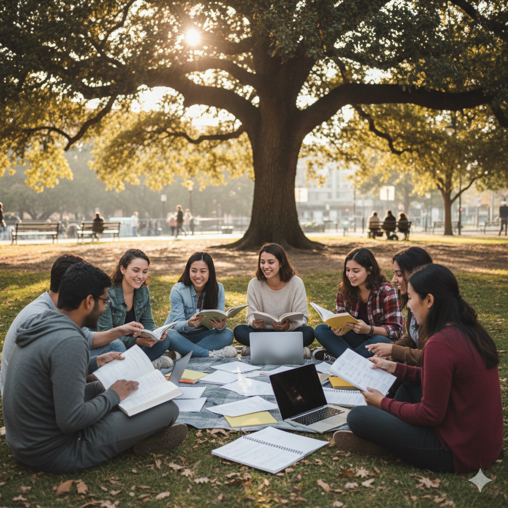 Student looking towards future